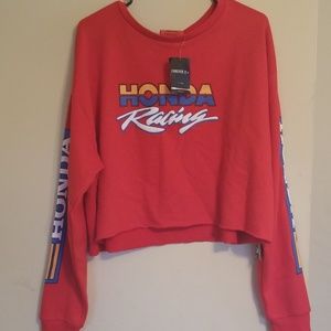 Plus Size Long Sleeve Honda Racing Crop Top